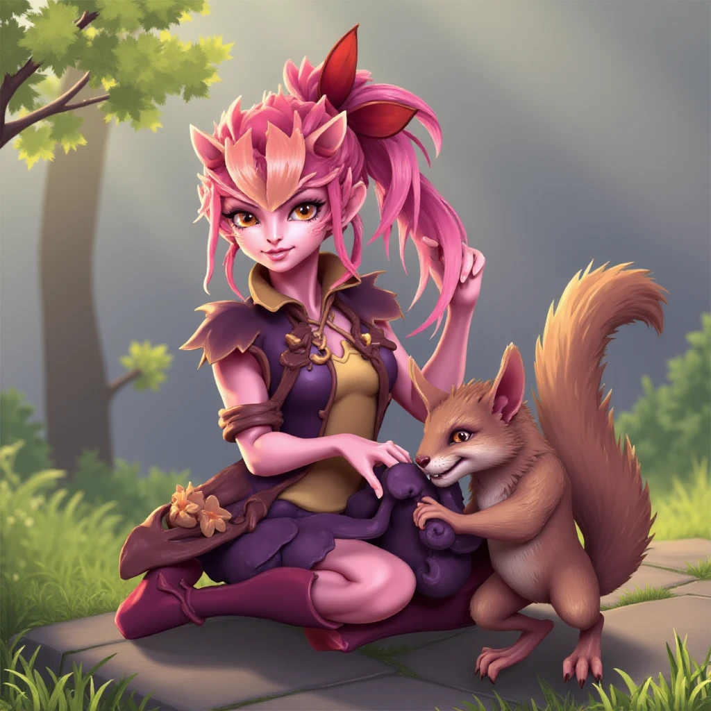 1girl, DarkWillow <lora:Dark_Willow:1>, petting a squirrel