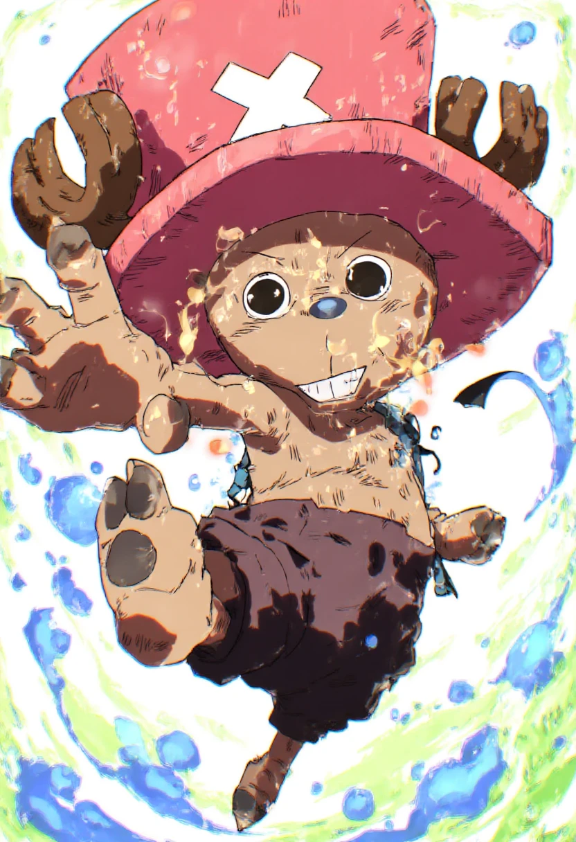 The image is a digital drawing in a vibrant dynamic anime style. the subject is chopper from one piece.,tkht 9315
