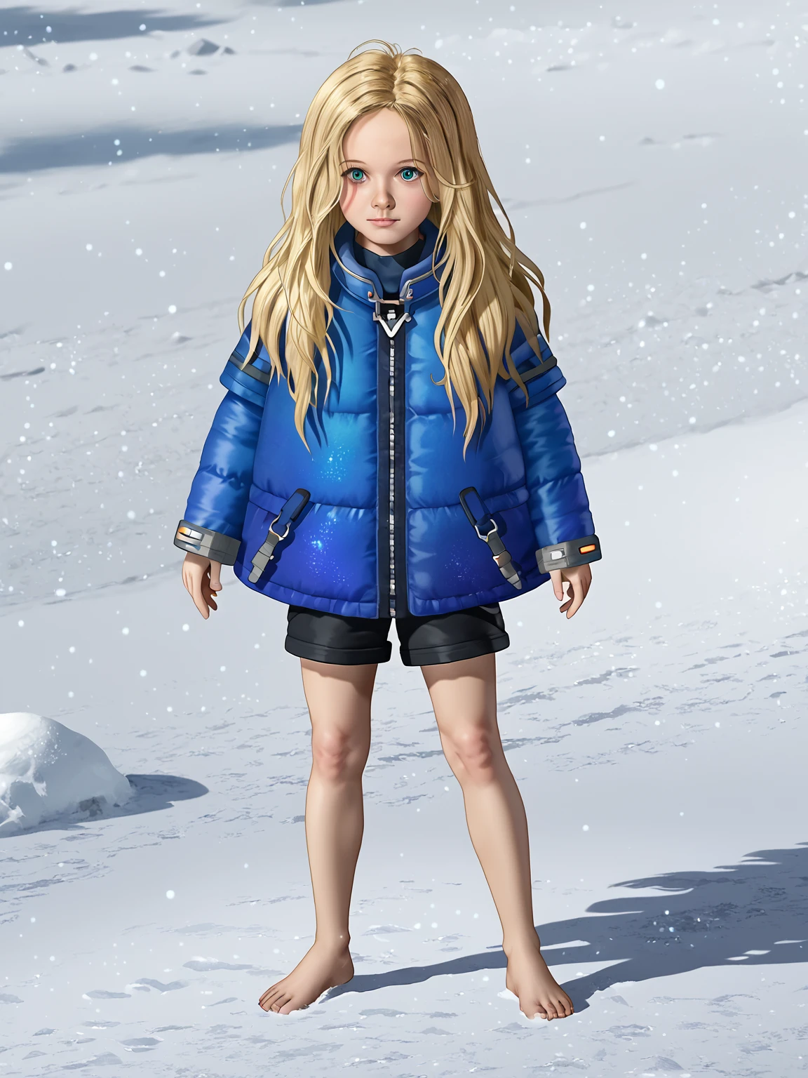 <lora:xdianax:0.9> (xdianax), blonde hair, jacket, black shorts, barefoot
score_8_up <lora:CSPNY1:1>
snow, outer space
night, nighttime, realistic