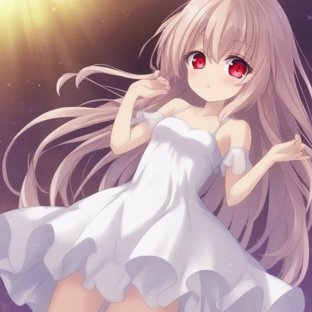 1 girl, perfect color eyes, colorful eyes, white dress, red eyes