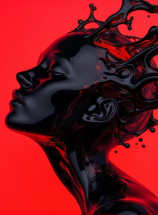 <lora:nkv_Abstract_fluid_strongV2:1> nkv style, abstract, liquid, head, black and red