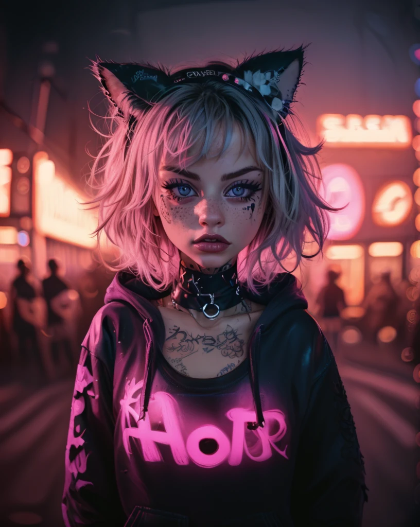 1girl, animal ears, beamed eighth notes, black nails, chained, chest tattoo, choker, full-body tattoo, hood, hood down, jewelry, looking at viewer, magic, neon lights, purple flower, solo, street_art_portrait, tattoo
<lora:Street_Art_Portrait:0.9>  (street_art_portrait:1.5)
 <lora:LCM_LoRA_Weights_SD15:1>