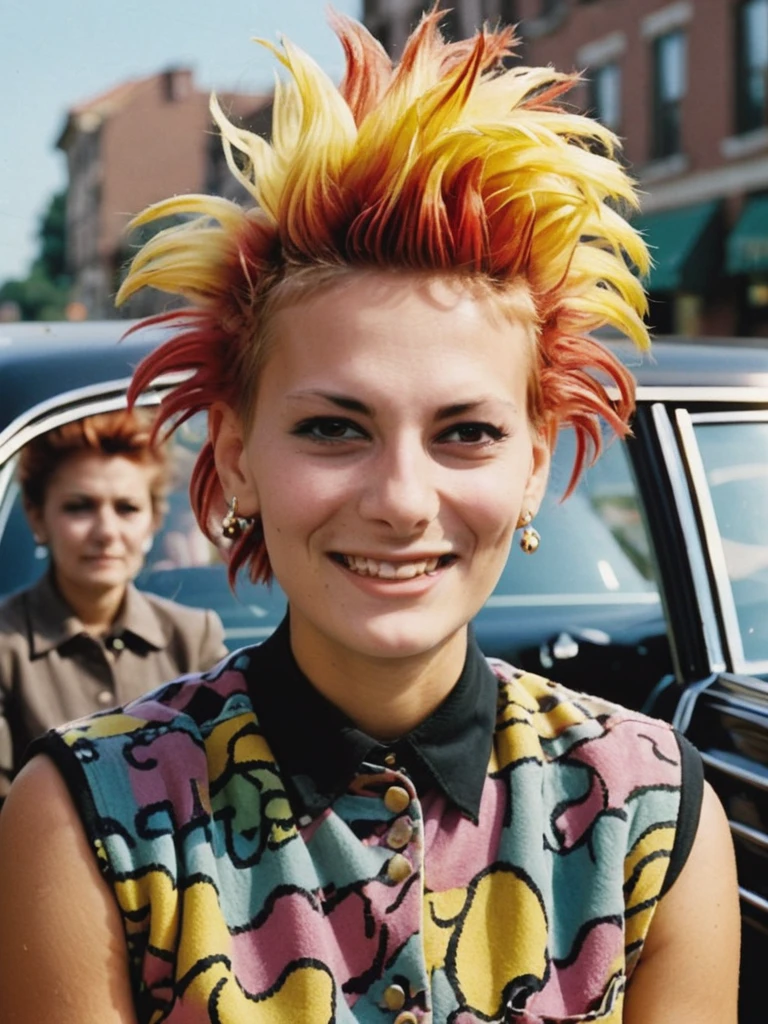 a professional absurdres sharp focus intricately detailed photograph of a young (Rossella_Falk:1.1), with a slight grin and a tight random colored mohawk devilock hairstyle, 
in the back of a limousine being driven to springfield to see what familial pets are available for consumption in perhaps a tapas form or maybe a ragout,
 <lora:Rossella_Falk-SDXLe13:0.8>