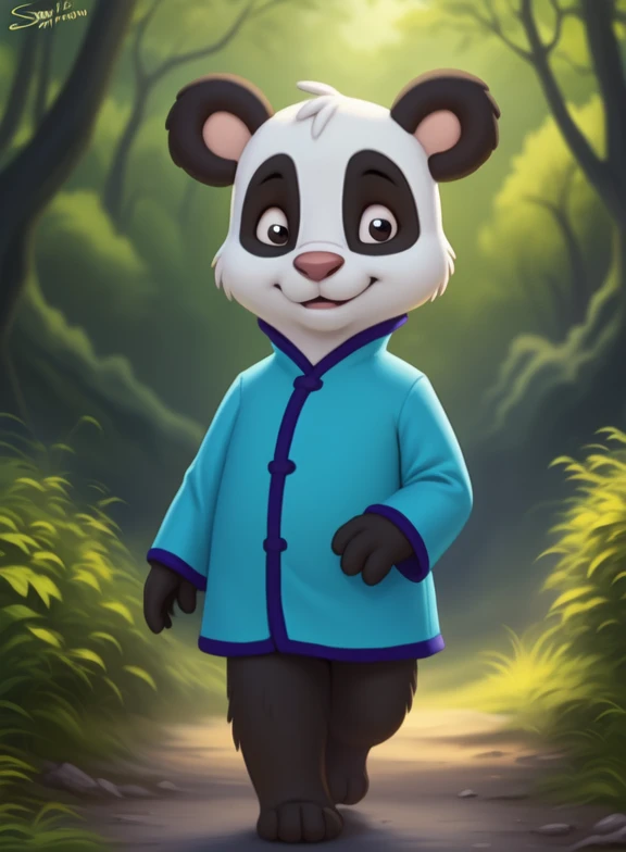 <lora:LingLingAmyRosMilPowYif:1> LingLingAmyRosMilPow, Panda, chibi, small body, blue robe with purple edges,
Looks at the viewer, [  solo, (nature), forest, day, clouds, waterfall,]  (( walking, ))
(beautiful, aesthetic, perfect, delicate, intricate, saturated colors), masterpiece, digital drawing, best quality,
[by personalami], by smitty g, [[[by Foxovh]]], [[by Ross Tran]]