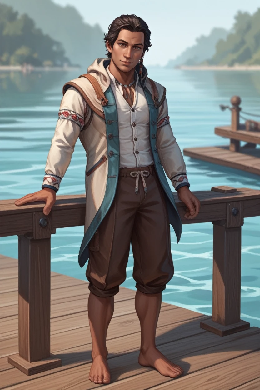 score_9, score_8_up, score_7_up, score_6_up
<lora:AC3Conner:1>
AC3Conner, 1boy, black hair, brown eyes, looking at viewer, full-body portrait, male model in a light summer outfit, standing on a wooden pier, turquoise water below, sailboats in the distance, bright and cheerful mood