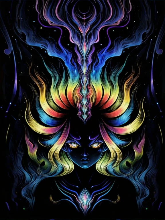 silhouette of a woman , trippy, sharp, psychedelia, uv colors, vector, velvia, bright colors, colorful, close up side