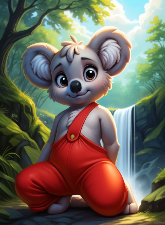 <lora:BlinkyBillAmyRosMilPowAroYif:1> BlinkyBillAmyRosMilPowAro, koala, gray fur, chibi, small body, red pants with suspenders,
Looks at the viewer, [  solo, (nature), forest, day, clouds, waterfall,]  ((cowgirl position,))
(beautiful, aesthetic, perfect, delicate, intricate, saturated colors), masterpiece, digital drawing, best quality,
by ulitochka, by taran fiddler, by Silverfox5213, by personalami,