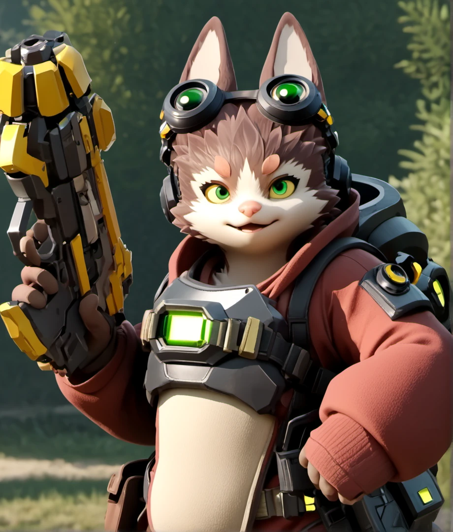 score_9 , score_8_up, score_7_up, portrait , source_cartoon, cel_shaded,
BREAK
solo, tosca, green eyes, yellow sclera, animal ears, googles on head,  toscacur holding a gun  in its hand and a bird in the foreground, unreal engine 5 quality render, concept art, furry art <lora:Tosca_-_Crucible:1>