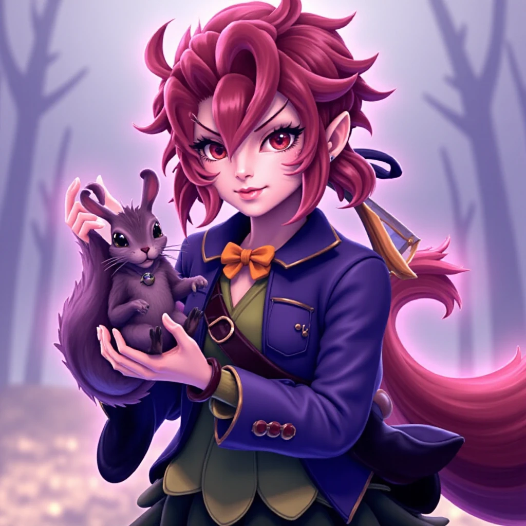 1girl, DarkWillow <lora:Dark_Willow:1>, petting a squirrel