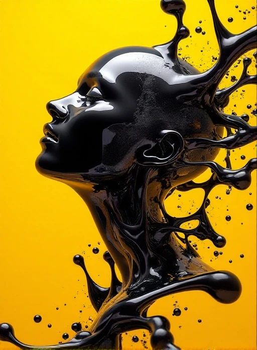 <lora:nkv_Abstract_fluid_strongV2:1> nkv style, abstract, liquid, head, black and yellow