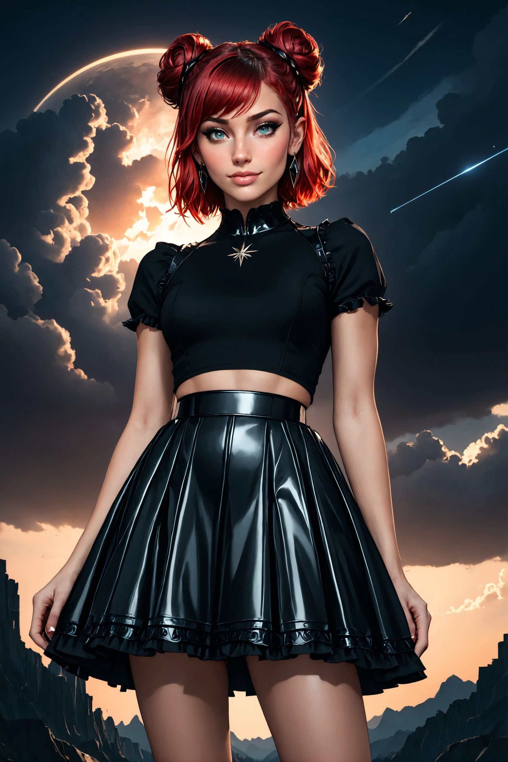 (darkness:1.1), clouds, deep shadow, darkness, award winning photo, extremely detailed, amazing, fine detail, absurdres,
([Stella|Clara|Sybil]:0.8),
highly detailed woman, extremely detailed eyes and face, piercing green eyes, detailed clothes, skinny, shinny glossy skin, subsurface scattering,
(gothic:0.8), double bun, bangs, frills, skirt,red hair, by lee jeffries
[(colorful explosion psychedelic paint colors:1.21)::0.15],
nikon d850 film stock photograph 4 kodak portra 400 camera f1.6 lens rich colors hyper realistic lifelike texture dramatic lighting unrealengine trending on artstation cinestill 800 tungsten, Style-Neeko