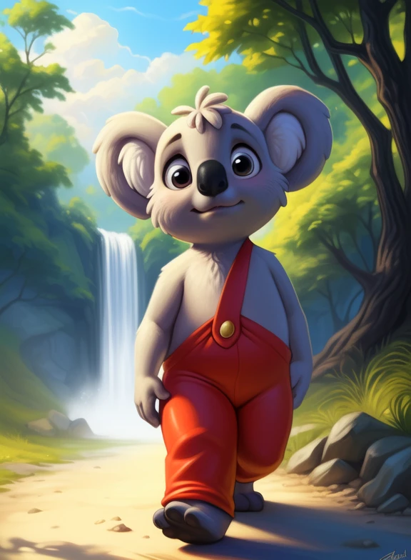 <lora:BlinkyBillAmyRosMilPowAroYif:1> BlinkyBillAmyRosMilPowAro, koala, gray fur, chibi, small body, red pants with suspenders,
Looks at the viewer, [  solo, (nature), forest, day, clouds, waterfall,]  (( walking, ))
(beautiful, aesthetic, perfect, delicate, intricate, saturated colors), masterpiece, digital drawing, best quality,
by ulitochka, by taran fiddler, by Silverfox5213, by personalami,