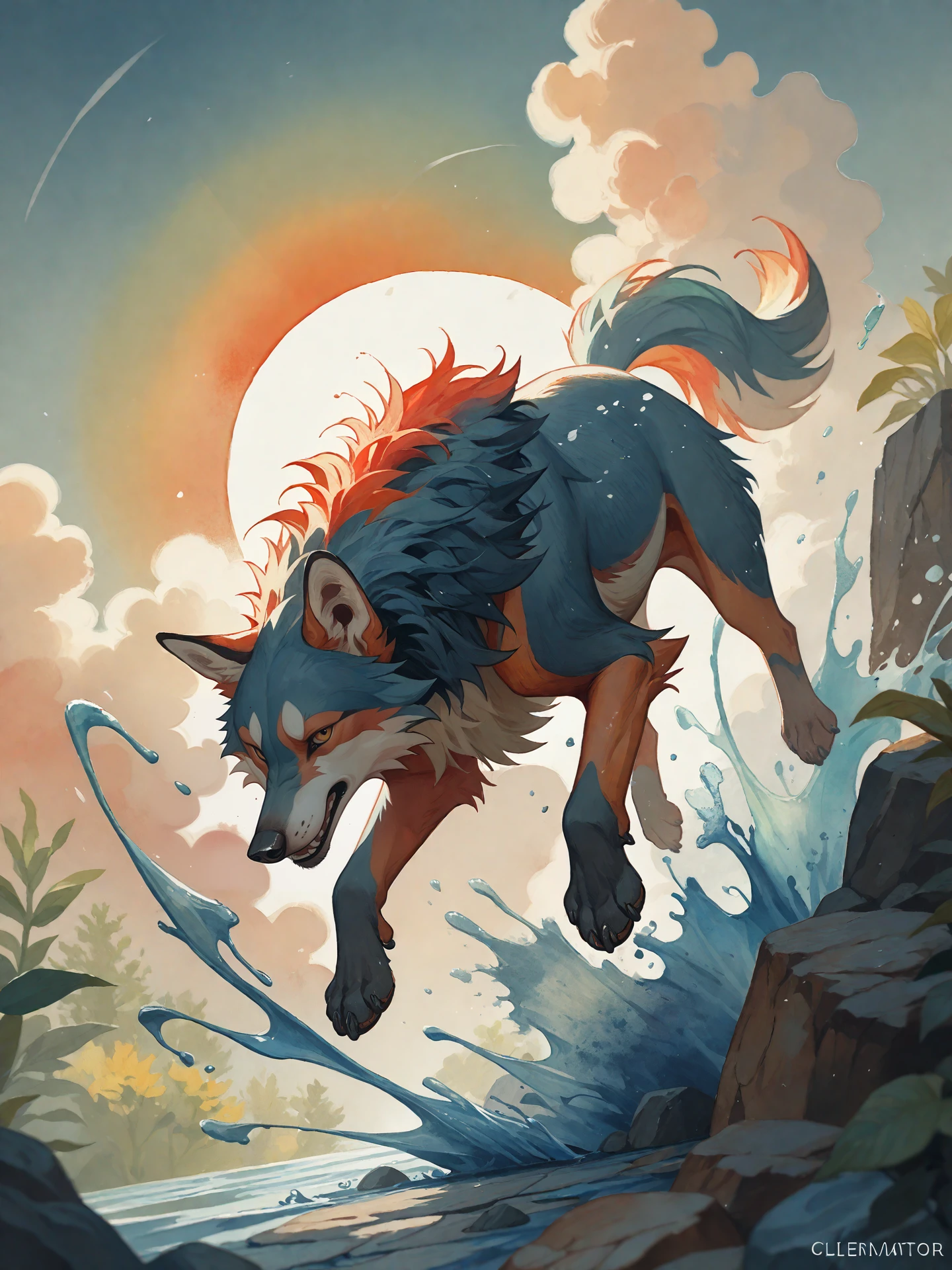 (ornamental watercolor wolf), (ink outline), fine details, feather mane, (ink splash), feral, (watercolor:1.2), colorful,
BREAK score_9_up,score_8_up,score_7_up,score_6_up,score_5_up,score_4_up