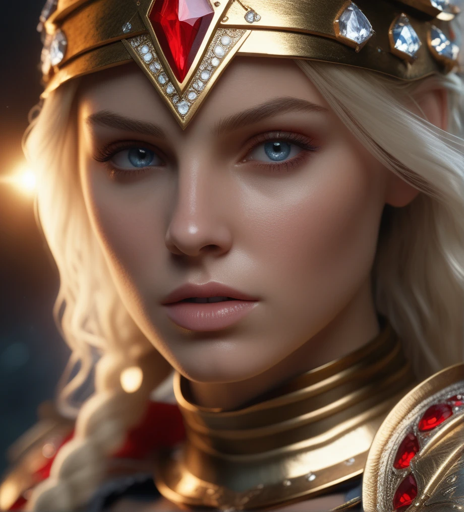 warrior, realistic, HD, 8k, dress white, 1980s, beauty face, armor gold, skirt red, ((realism)), extremely high quality RAW photograph, ultra detailed photograph, sharp focus, high resolution, (detailed skin:1,3),high quality, film grain, Fujifilm XT3,Highly Detailed, movie, (Cinematic Photo:1.3) of (Realistic:1.3),(Disgusting:1.3) Photorealism, (Magical Photo:1.3) of (Realistic:1.3), Crystalcore, Bejeweled, ethereal, hyperdetailed fantasy character, Dreamlike, Ethereal Fantasy, Realistic, Fiction, Full-HD, HD, 8K, Soft Lighting, Beautiful Lighting,Highly Detailed,Highly Detailed,(Photorealism:1.3), (1girl:0.999), (blonde_hair:0.790), (eyelashes:0.609), (face:0.631), photorealistic