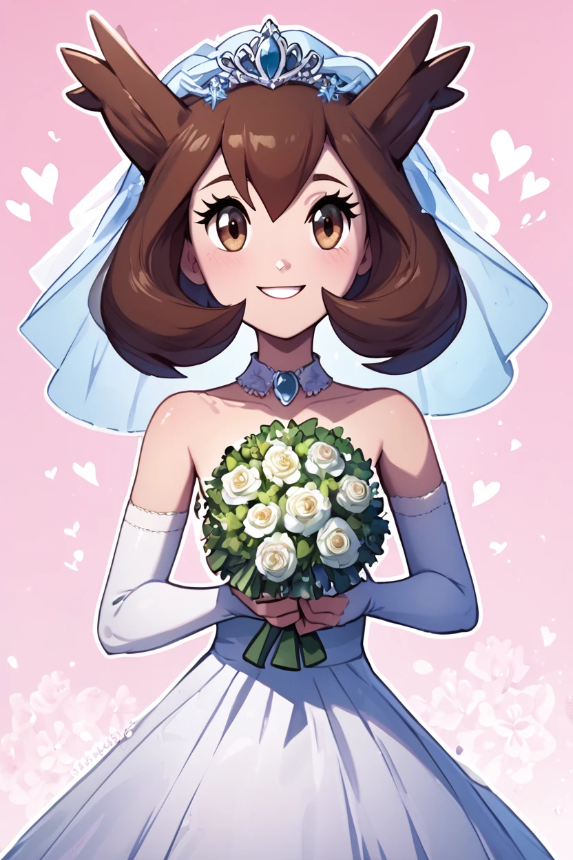 score_9, score_8_up, score_8, medium breasts, (curvy), cute, eyelashes,       BREAK, ,  zzBianca,  brown hair,  brown eyes, medium hair,   hair between eyes,  <lora:Bianca_PokemonHeroes_PDXL:0.7>, , BREAK, smile, looking at viewer,  bride, wedding dress, bridal veil, strapless dress, elbow gloves,  holding bouquet,  hearts, white outline, cowboy shot, embedding:zPDXL, Expressiveh,  <lora:Vivid:0.7>,  <lora:LFashionPDXL:1>,  <lora:Uncensored_PonyXL_cpt_v02.09:0.4>,  <lora:Expressive_H-000001:0.4>,