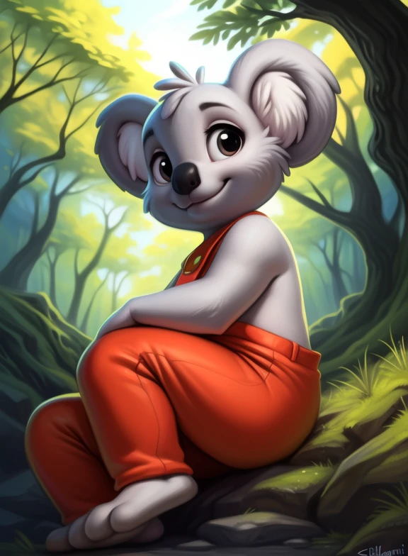 <lora:BlinkyBillAmyRosMilPowAroYif:1> BlinkyBillAmyRosMilPowAro, koala, gray fur, chibi, small body, red pants with suspenders,
Looks at the viewer, [  solo, (nature), forest, day, clouds, waterfall,]  (lying on its side, smiling,) 
(beautiful, aesthetic, perfect, delicate, intricate, saturated colors), masterpiece, digital drawing, best quality,
by ulitochka, by taran fiddler, by Silverfox5213, by personalami,