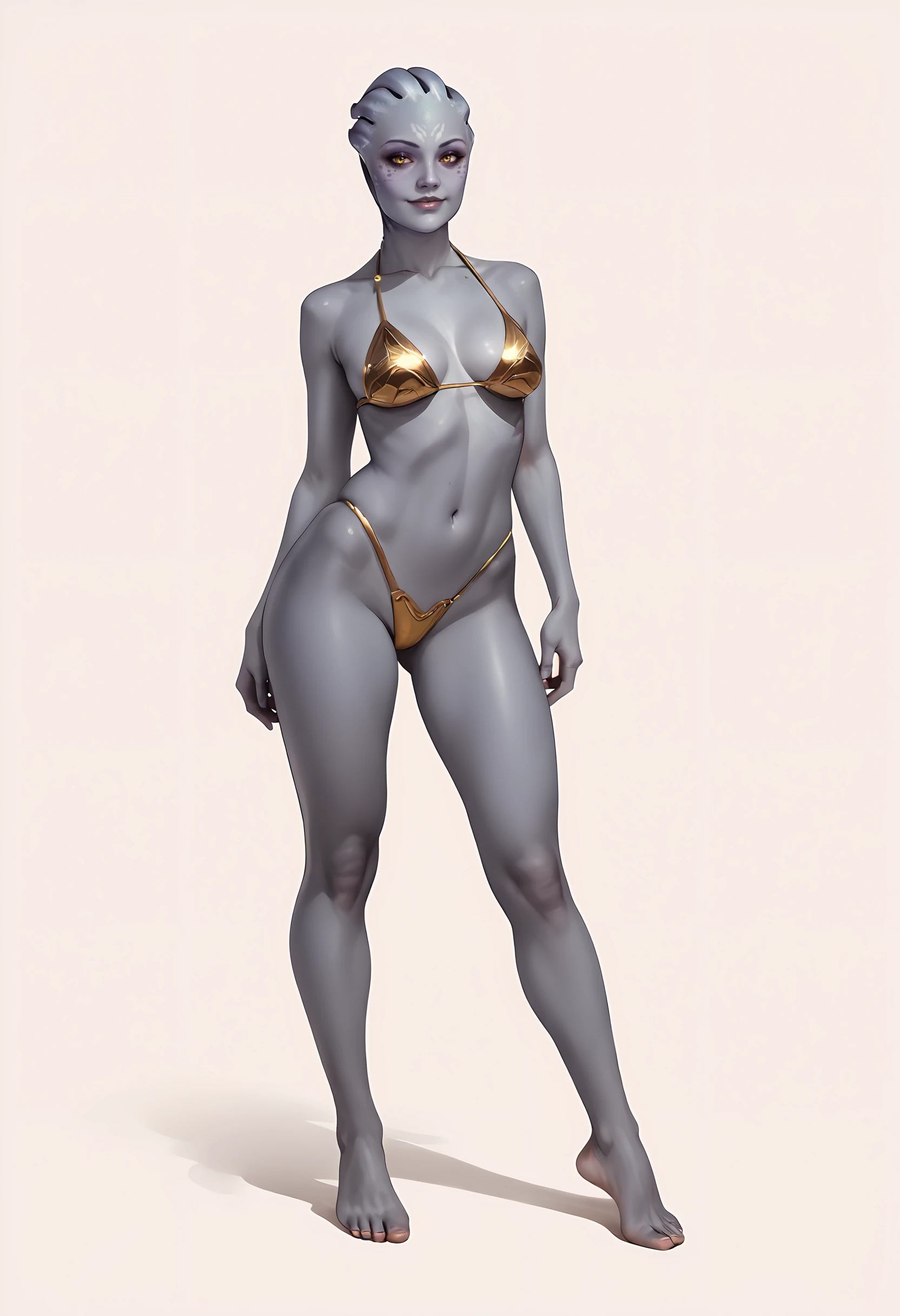 a close up of a woman in a bikini and a hat, figura magra feminina, Realistic bikini, modelo de corpo inteiro, full-body view, corpo inteiro feminino, slender symmetrical body, full body frontal view, forma detalhada do corpo, whole body view, full length illustration, imagem de corpo inteiro, figura feminina magra, bikini model, gold transparent bikini, corpo inteiro;