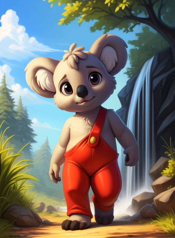 <lora:BlinkyBillAmyRosMilPowAroYif:1> BlinkyBillAmyRosMilPowAro, koala, gray fur, chibi, small body, red pants with suspenders,
Looks at the viewer, [  solo, (nature), forest, day, clouds, waterfall,]  (( walking, ))
(beautiful, aesthetic, perfect, delicate, intricate, saturated colors), masterpiece, digital drawing, best quality,
by ulitochka, by taran fiddler, by Silverfox5213, by personalami,