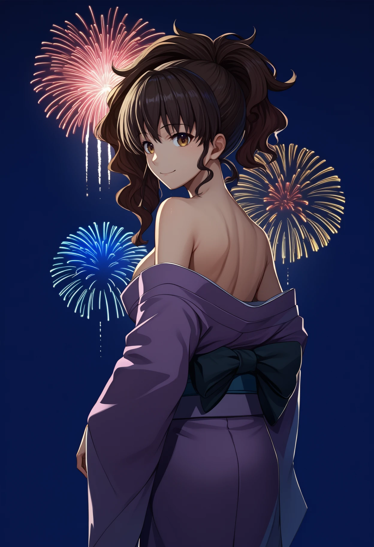 score_9, score_8_up, score_7_up, source_anime, <break> from behind, solo, 1girl, ushiromiya natsuhi, light smile, looking back, ponytail, japanese clothes, purple kimono, off shoulder, bare shoulders, fireworks
<segment:yolo-face_yolov8m.pt,0.4,0.5//cid=1>