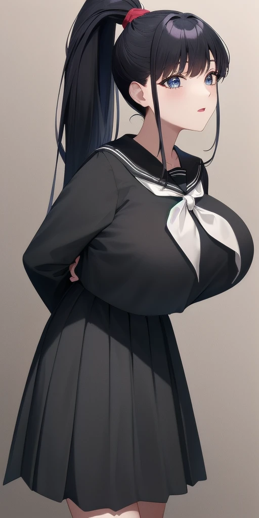 <lora:AchikaV7:0.7> masaki_achika_high_ponytail, huge_breasts, standing, solo, arms_behind_back, starry_sky, black_shirt_black_sailor_collar_white_neckerchief_long_sleeves_black_long_skirt, masterpiece, best_quality, detailed_face, detailed_eyes, highres, beautiful, detailed, absurdres,