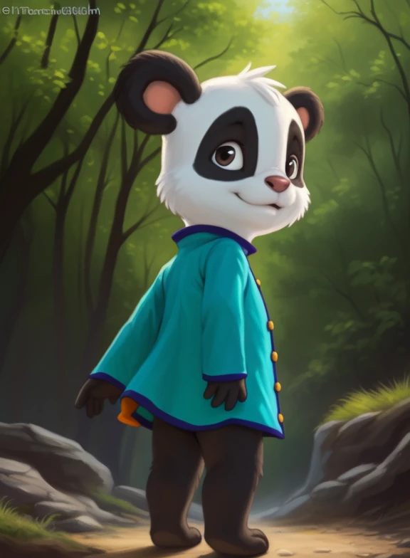 <lora:LingLingAmyRosMilPowYif:1> LingLingAmyRosMilPow, Panda, chibi, small body, blue robe with purple edges,
Looks at the viewer, [  solo, (nature), forest, day, clouds, waterfall,]  ( ass, armpit, rear view, looking back,)
(beautiful, aesthetic, perfect, delicate, intricate, saturated colors), masterpiece, digital drawing, best quality,
[by kenket|by totesfleisch8], by thebigslick:by silverfox5213:0.8], [by syuro, by paloma-paloma::0.2, (Tricksta, TotesFleisch8)