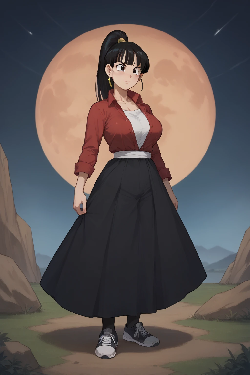 score_9, score_8_up, score_7_up, score_6_up, score_5_up, score_4_up, masterpiece, high quality, BREAK, full body, BREAK, 1girl, <lora:Note (Dragon Ball):0.8> note (dragon_ball), black hair, ponytail, tail, monkey tail, red ribbon, hairpiece, large breasts, <lora:gerogero:0.8>