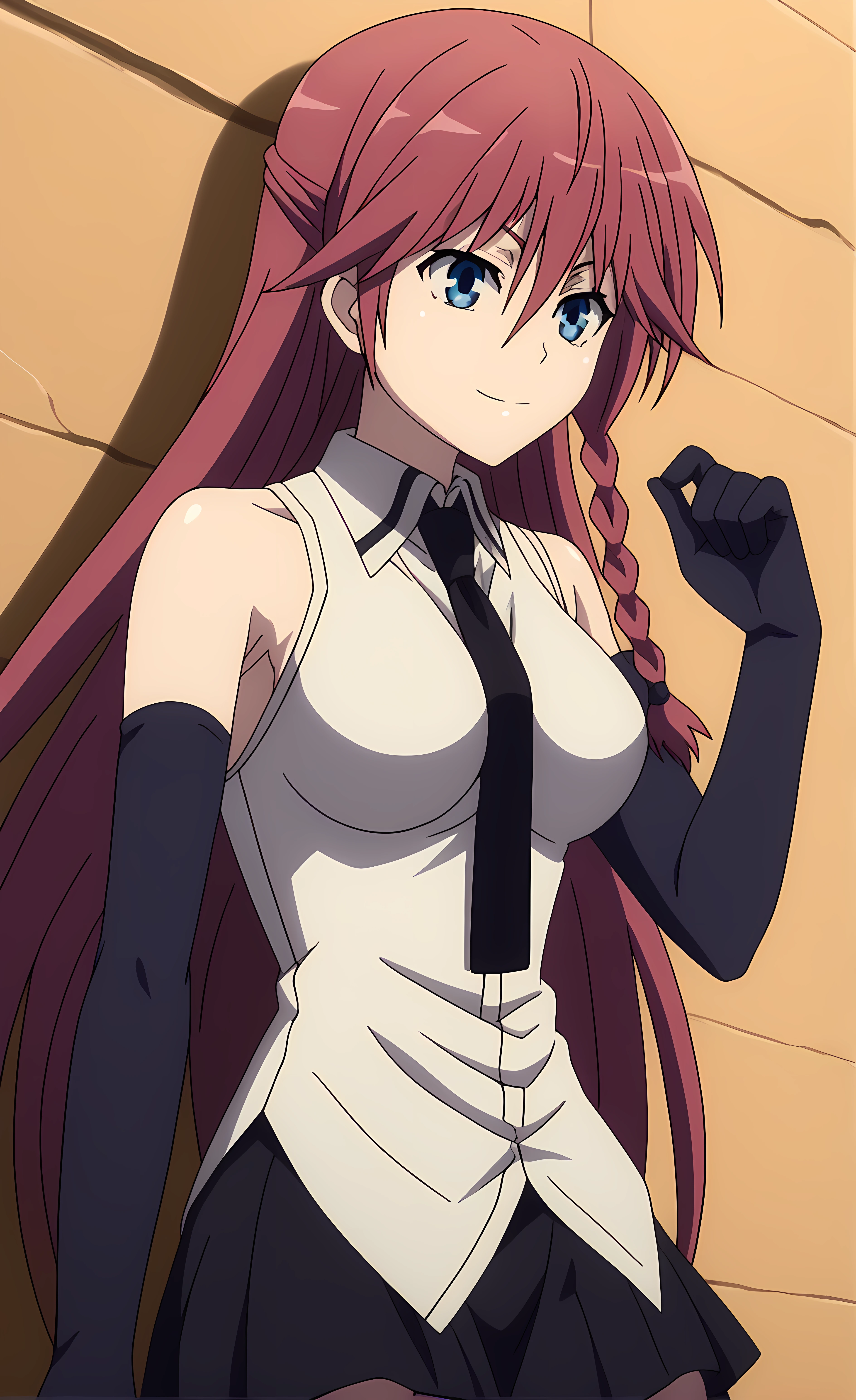 score_9, score_8_up, score_7_up source_anime,closed mouth, shiny skin, light smile,ohwx, long_hair, 1girl, red_hair, braid, solo, blue_eyes, breasts, hair_between_eyes, side_braid, large_breasts, medium_breasts,bare_shoulders,  sleeveless, elbow_gloves, gloves, sleeveless_shirt, white_shirt, black_gloves, black_necktie, thighhighs, zettai_ryouiki, skirt, black_thighhighs, Lying on the side, one hand propping up head, desert nomad marketplace,<lora:lilith_asami_pony_sobsynapse-000011:1>