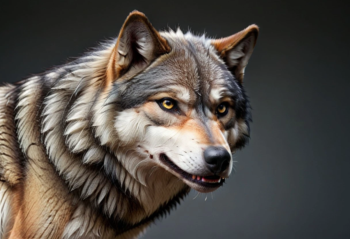 realistic image with high quality, excellent resolution, clear, detailed and well-focused images, detailed and correct anatomy depicting the image  a ((wolf ))