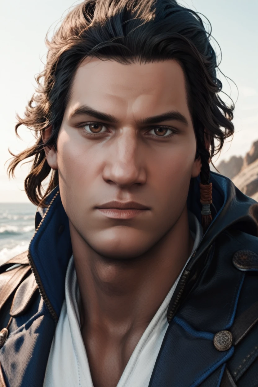 score_9, score_8_up, score_7_up, score_6_up
<lora:AC3Conner:1>
AC3Conner, 1boy, black hair, brown eyes, looking at viewer, male model in a black leather jacket, standing on a rugged coastline, wind-swept hair, dramatic sky, waves crashing against rocks, intense expression, monochrome tones