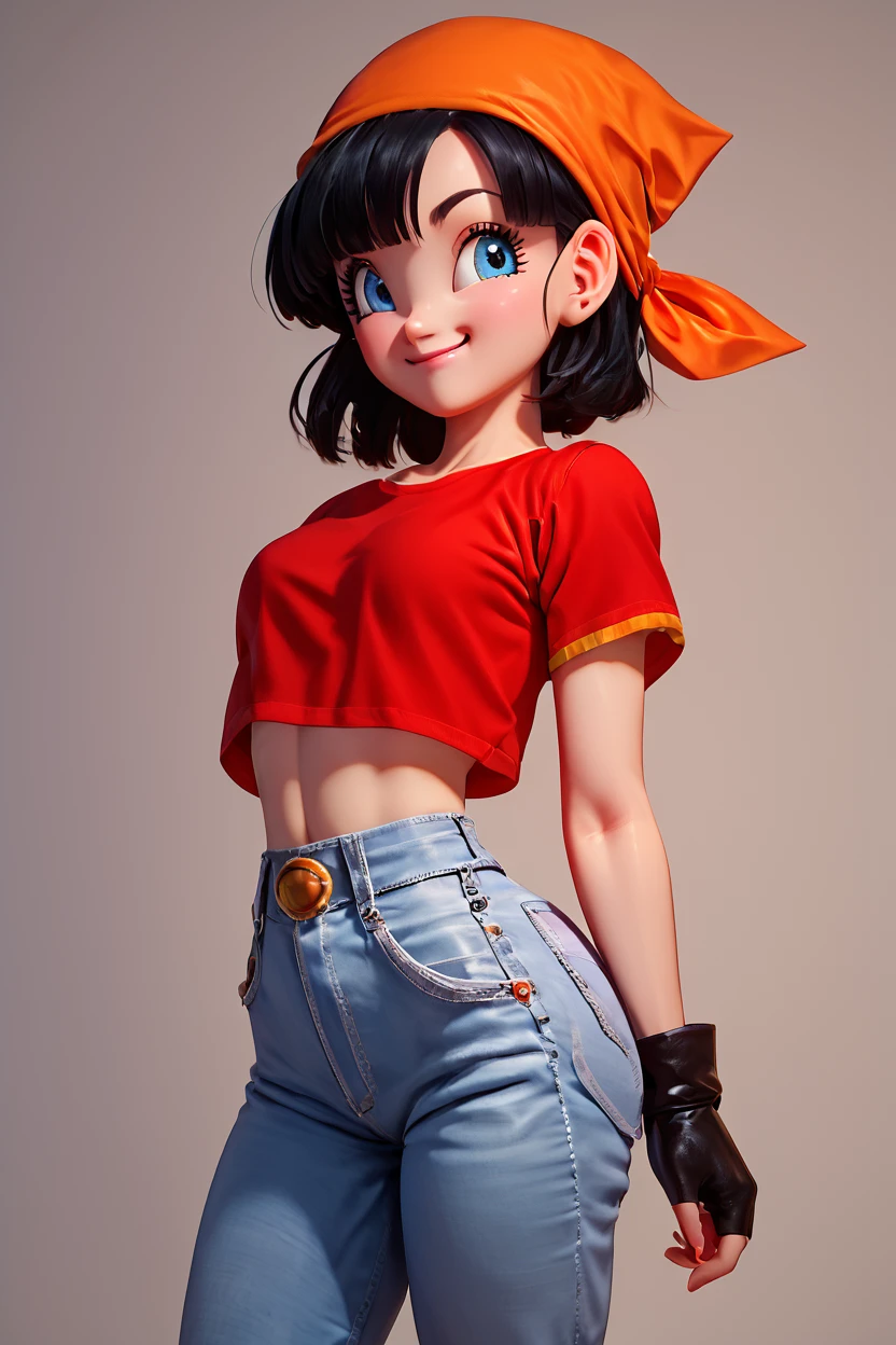 score_9, score_8_up, score_8, medium breasts, (curvy), cute, eyelashes,       BREAK, , zzPan, black hair, short hair, bandana, gloves, fingerless gloves, red shirt, denim pants,  <lora:Pan_Dragonball_PDXL:0.8>, , BREAK, smile, closed mouth, looking at viewer, cowboy shot, embedding:zPDXL, Expressiveh, <lora:BeautifulCAT_PDXL:1.0>,  <lora:SDXLFaeTastic2400:0.5>,  <lora:Expressive_H-000001:0.4>,