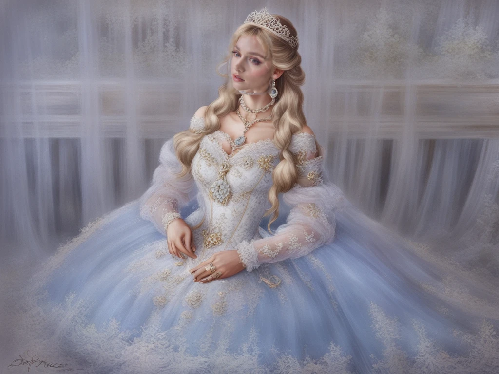 (masterpiece, best quality:1.2),illustration,8k,hd,1 girl,very long hair,(from above:1.4),solo,blonde hair,byrs,jewelry,dress,long sleeves,hair ornament,earrings,necklace,lace,tiara,choker,bow,lace-trimmed dress,(cleavage:1.2),(huge breasts:1.2),hands on own chest,(skyscraper:1.4),<lora:add-detail-xl:1.0>,<lora:killerè¸é¨å¤§å°è°èå¨v2-02:1>,(european princess:1.2),<lora:byrs XL:0.85>,