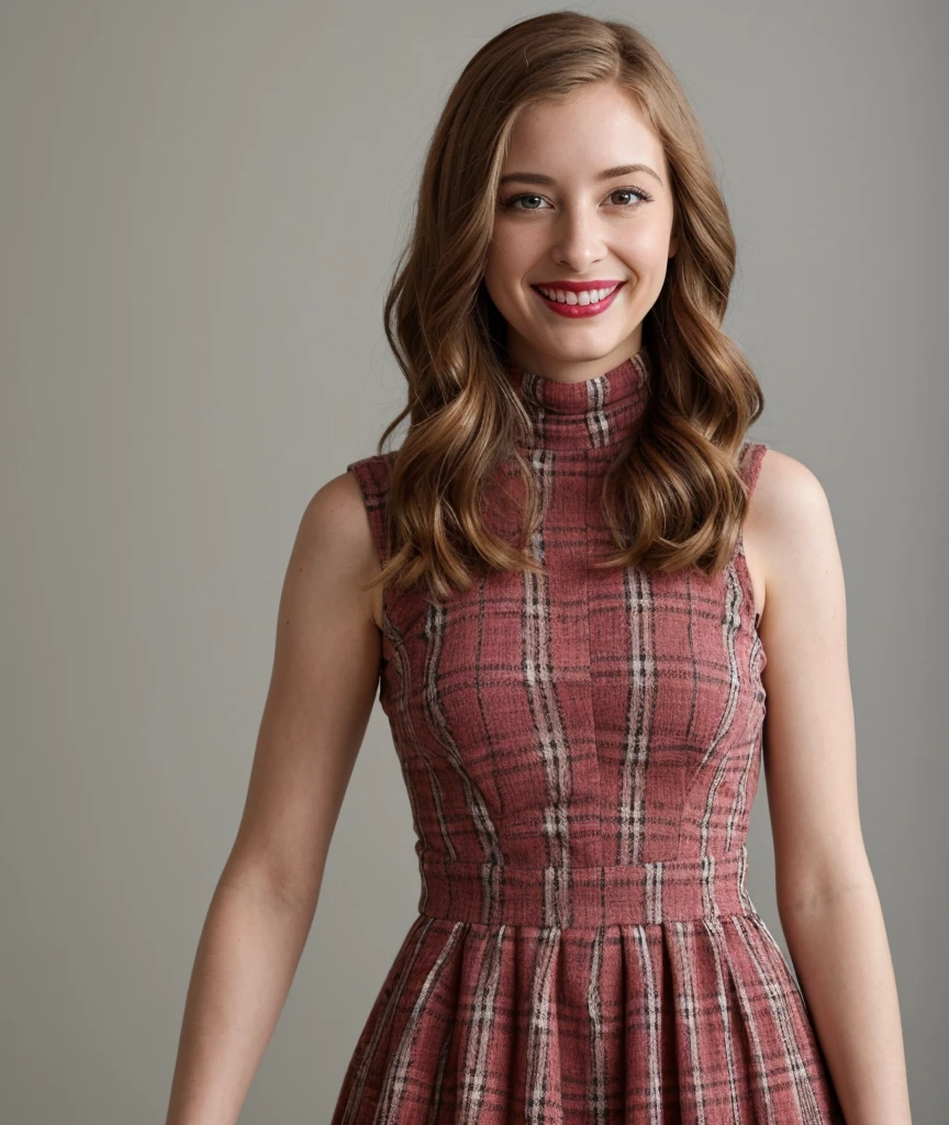 a professional absurdres sharp focus intricately detailed photograph of a young (Ashlyn_Pearce:1.1), with a friendly smile and red lipstick, wearing a plaid and paisley turtleneck sleeveless dress,
<lora:Ashlyn_Pearce:0.8> ,