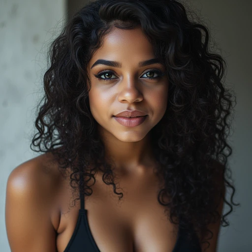 Big booty pretty black woman, long curly Afro, big booty, big ass, thicc girl, twerking, bare ass in thong, jiggle, very curvy, hyper realistic, ultra detailed, pretty eyes