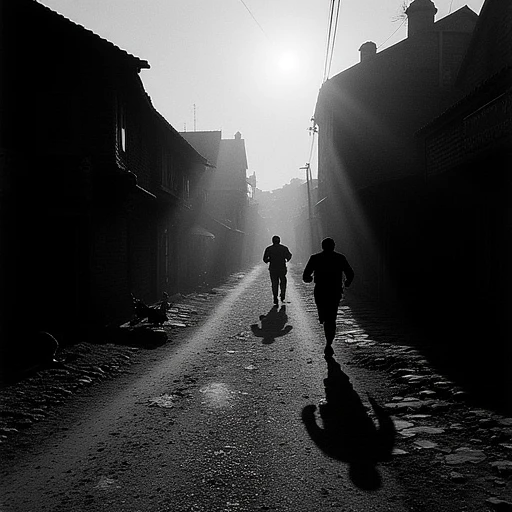 Henri Cartier-Bresson, street, village, rural, people running, silhouettes