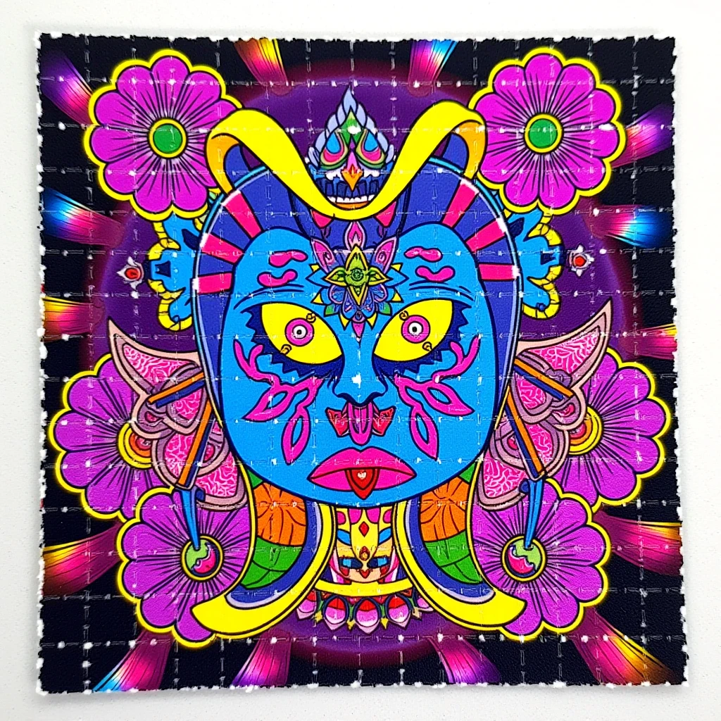 photo of blotter art paper featuring a psychedelic illustration<lora:lora:1>