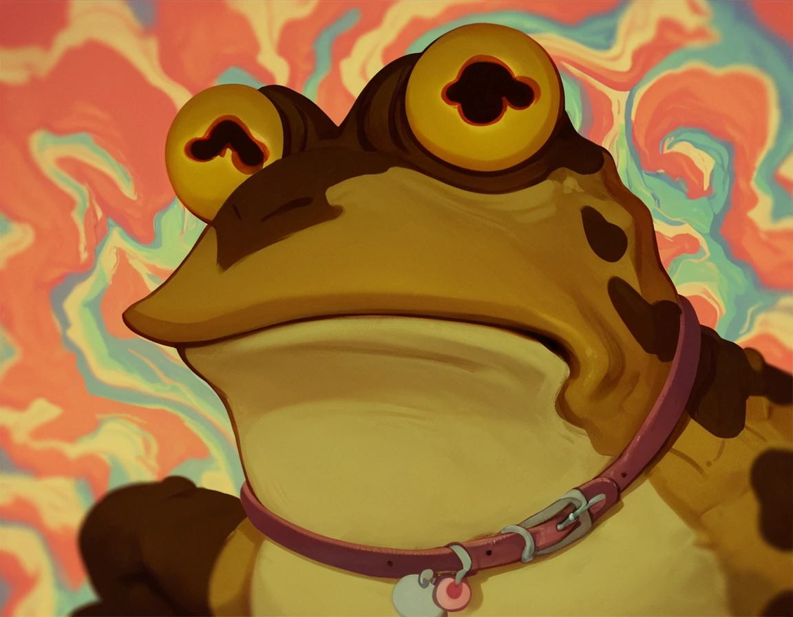 Score_9, score_8_up, score_7_up, score_6_up, score_5_up,
hypnotoad, <lora:ALL_GLORY_TO_THE_HYPNOTOAD-000010:1>, psychedelic