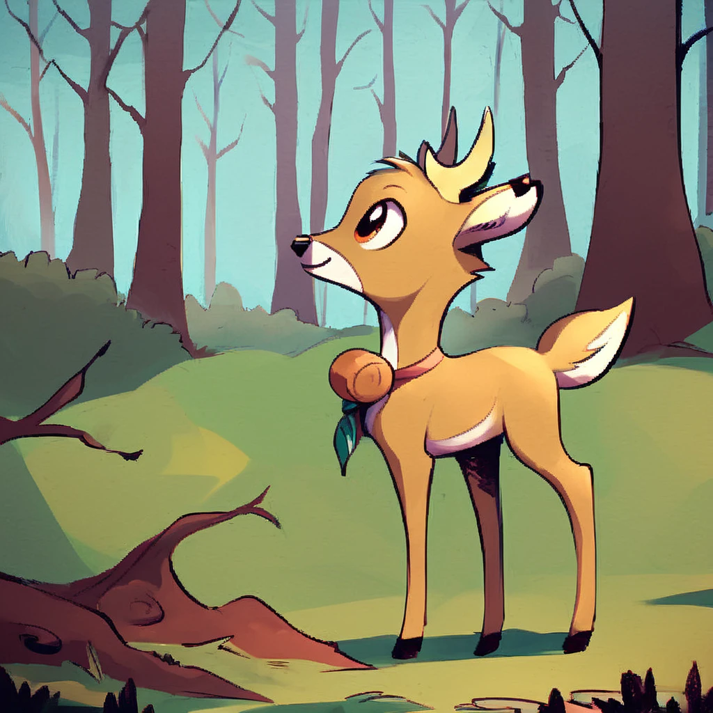 score_9_up, score_8_up, score_7_up, score_6_up, bramble \(mlp\), deer, full body, solo, male, forest background, trees, young, source_comic, masterpiece, best quality