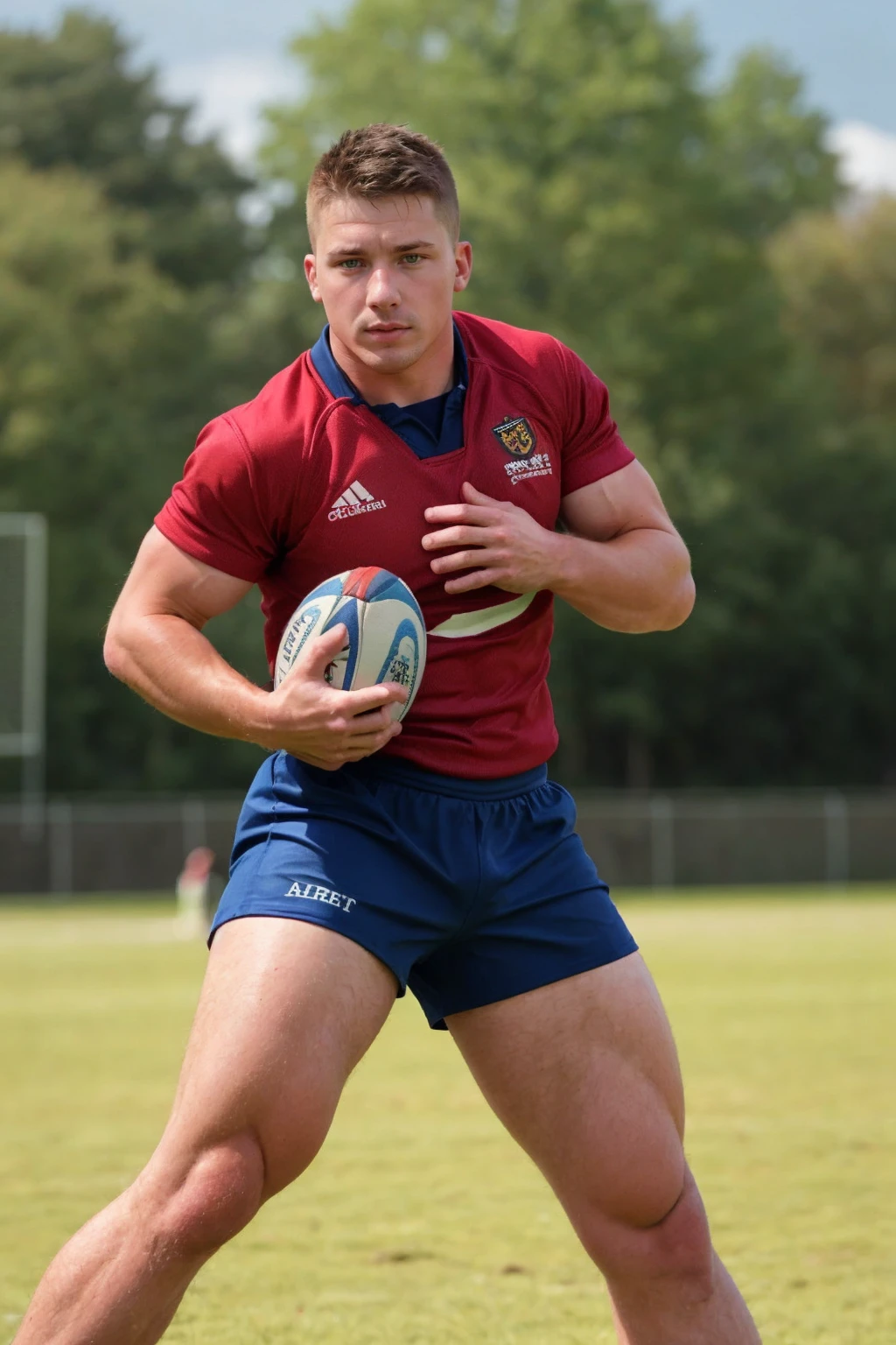 <lora:jake_porter_SD15_epoch_10:0.8>,  jakeporterperson, wearing rugby uniform, playing rugby on a field, natural lighting