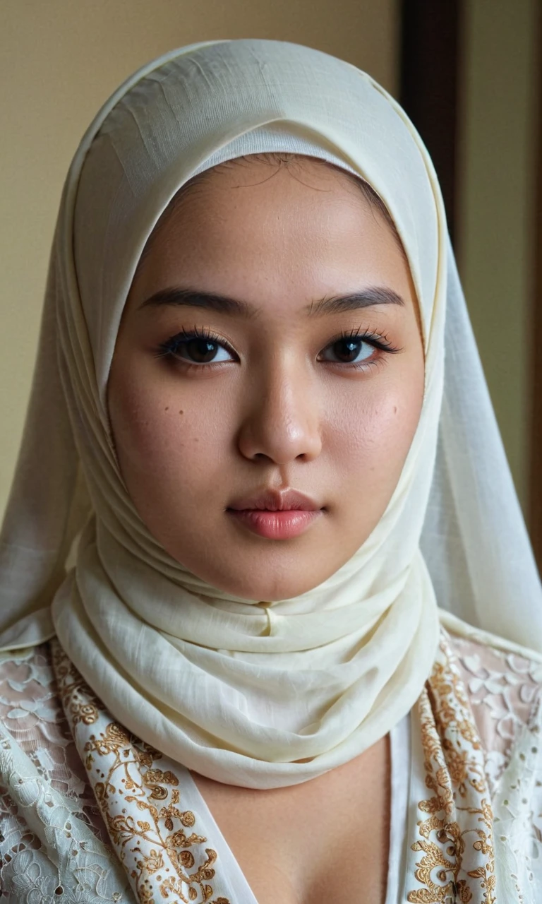 cinematic still full body photo of a beautiful Indonesian busty girl 21yo, round faced shape, fair skin, barefaced, acne faced, black eyes, sharp nose, thin lips, wearing white hijab . emotional, harmonious, vignette, 4k epic detailed, shot on kodak, 35mm photo, sharp focus, high budget, cinemascope, moody, epic, gorgeous, film grain, grainy, full body photo of a beautiful Indonesian busty girl 21yo, round faced shape, fair skin, barefaced, acne faced, black eyes, sharp nose, thin lips, wearing white hijab, dynamic, highly detailed, cinematic, sublime, elegant, intricate, rich deep colors, dramatic light, vibrant, attractive, thought, very creative, extremely glorious, cool, inspiring