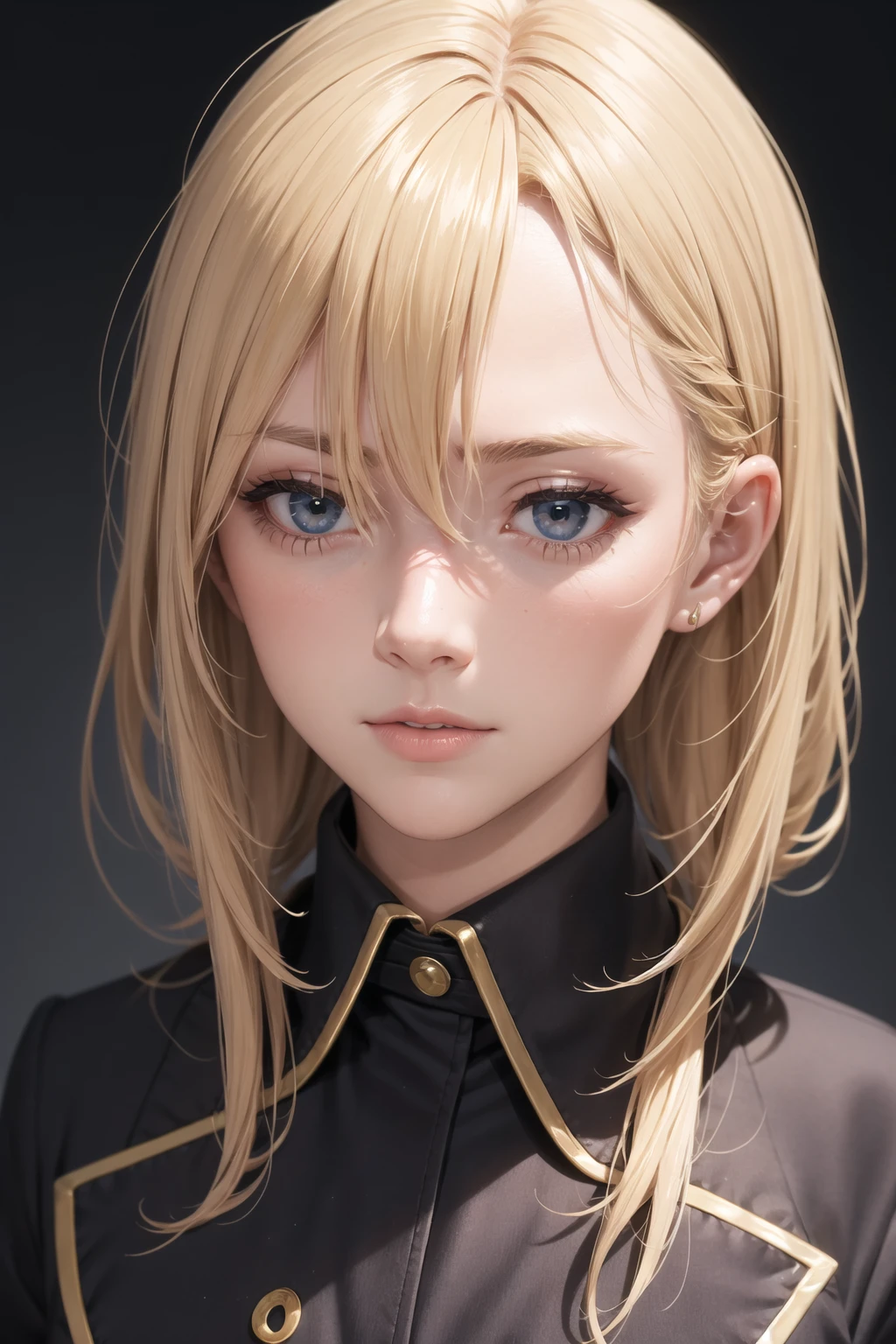 portrait of european girl,solo,20yo,beautiful face,upper body,hair over one eye,medium sidecut, blonde hair, sharp focus,black business suit