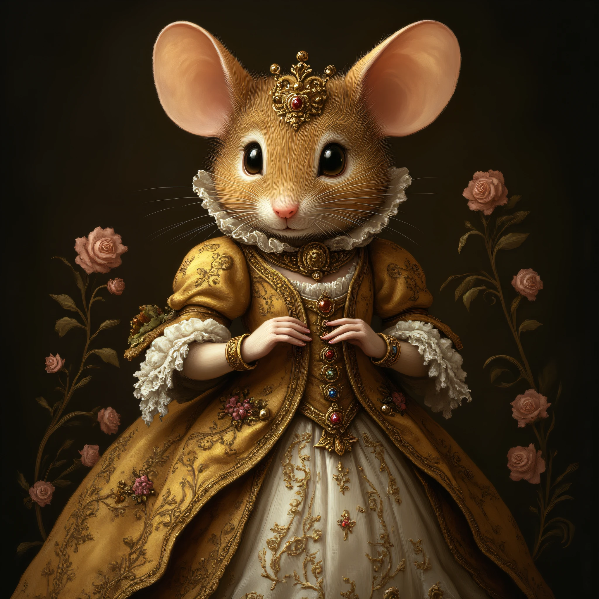 MazesAndMice, Female mouse noble with intricate Rococo dress