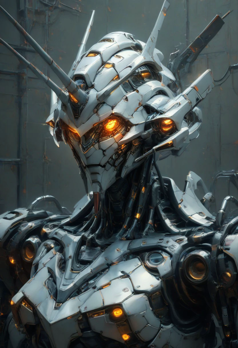 score_9, score_8_up, score_7_up, BREAK, mecha, biomechanical, Mobile Suit, body suit, mechanical parts, complex robot, machinery, wires, joints, cable, one eye, glowing eye