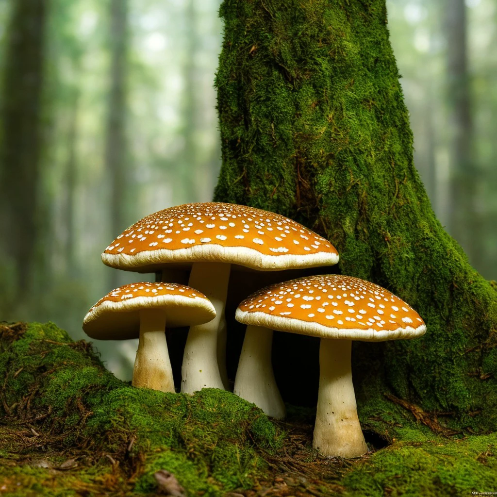 masterpiece, intricate photo, mystic giant mushrooms, background enchanted forest, photo realistic, highly detailed, sharp focus,  colorful, high resolution, best quality, 8K, <lora:realmushroom_v10:1>