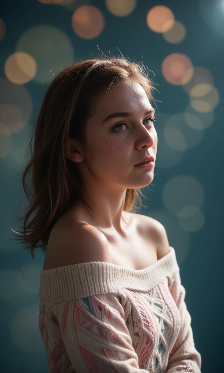 score_9, score_8_up, score_7_up, score_6_up, score_5_up, score_4_up, realistic, photo, raw lighting, detailed face eyes and skin,BREAK, 1girl, mysterious girl with freckles, an exotic girl in off-shoulder sweater, fading backlit background, pastel colors, alluring goddess, amazing depth, double exposure, surreal, geometric patterns, intricately detailed, bokeh, perfect balanced, deep fine borders, artistic photorealism, smooth