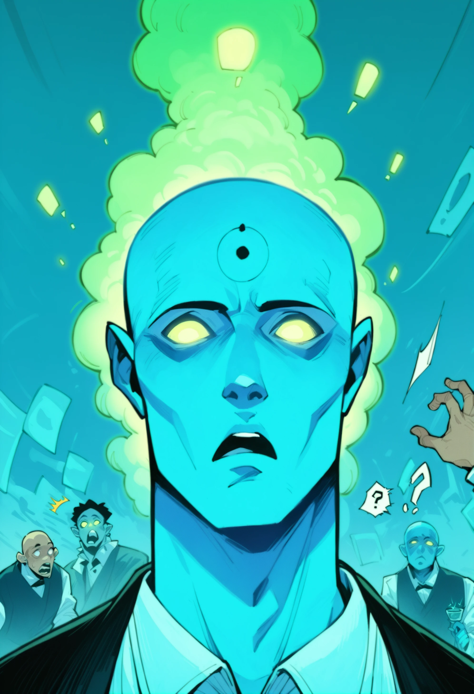 score_9, score_8_up, score_7_up, score_6_up, source_anime, (in a lab) <lora:Doctor_Manhattan:0.8> drmanhattan, 1boy, bald, glow, blue skin, glowing eyes, no pupils, ?!, surprised