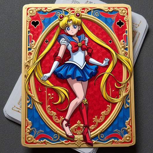 anipkr, sailor moon on the queen of hearts card