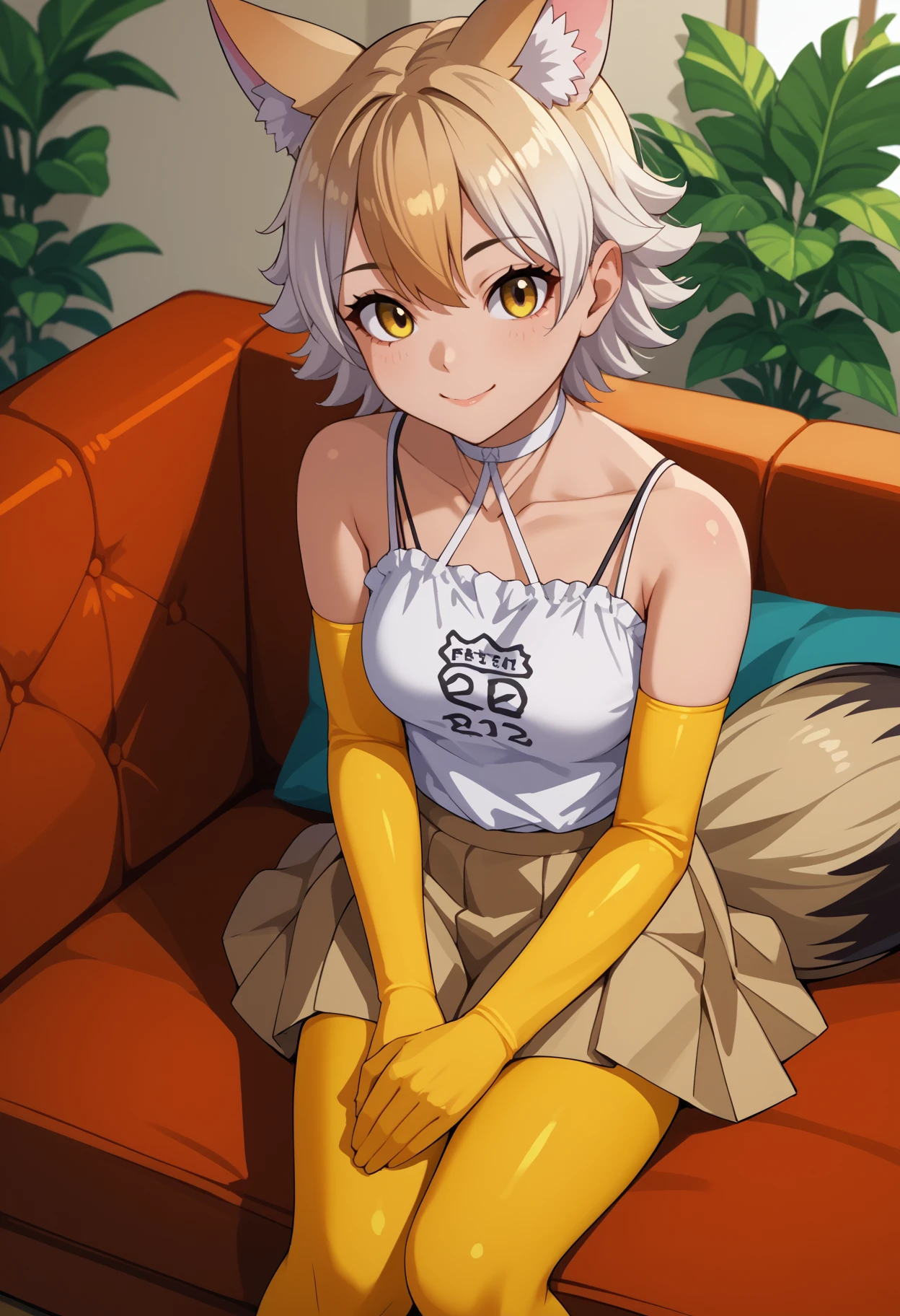 score_9, score_8_up, score_7_up, source_anime, <break> solo, 1girl, kfc0yote, wolf tail, smile, looking at you, sitting, couch, animal ears, animal ear fluff, extra ears, white shirt, camisole, clothes writing, spaghetti strap, yellow gloves, elbow gloves, brown skirt, pleated skirt, yellow thighhighs, white choker, bare shoulders, indoors, living room
<segment:yolo-face_yolov8m.pt,0.4,0.5//cid=1>