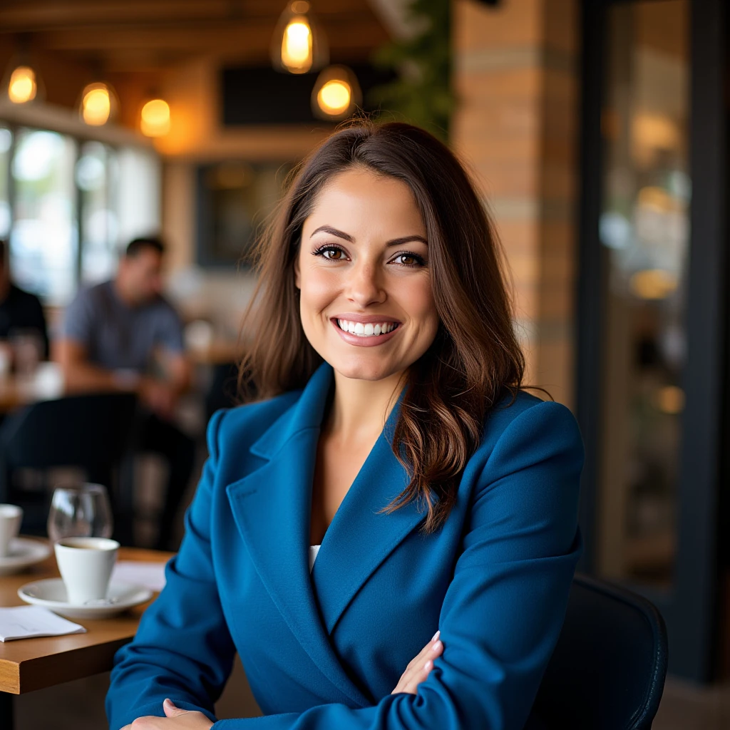 photo of trshstrts woman wearing a blue coat at a bar