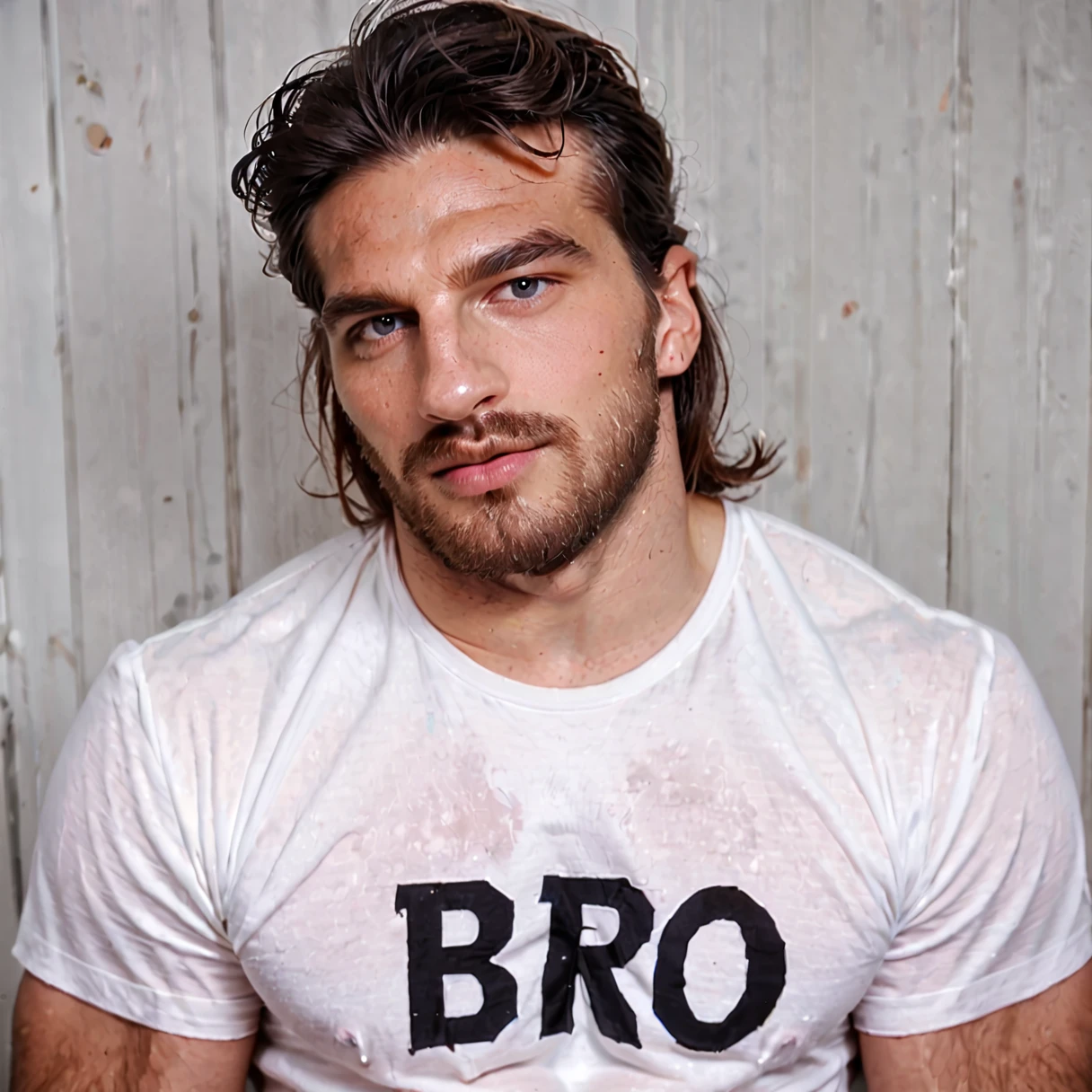 score_9, score_8_up, score_7_up, BREAK, alvise rigo, facial hair, 1boy, male focus, black hair, solo, beard, shirt, realistic, upper body, looking at viewer, mustache, t-shirt