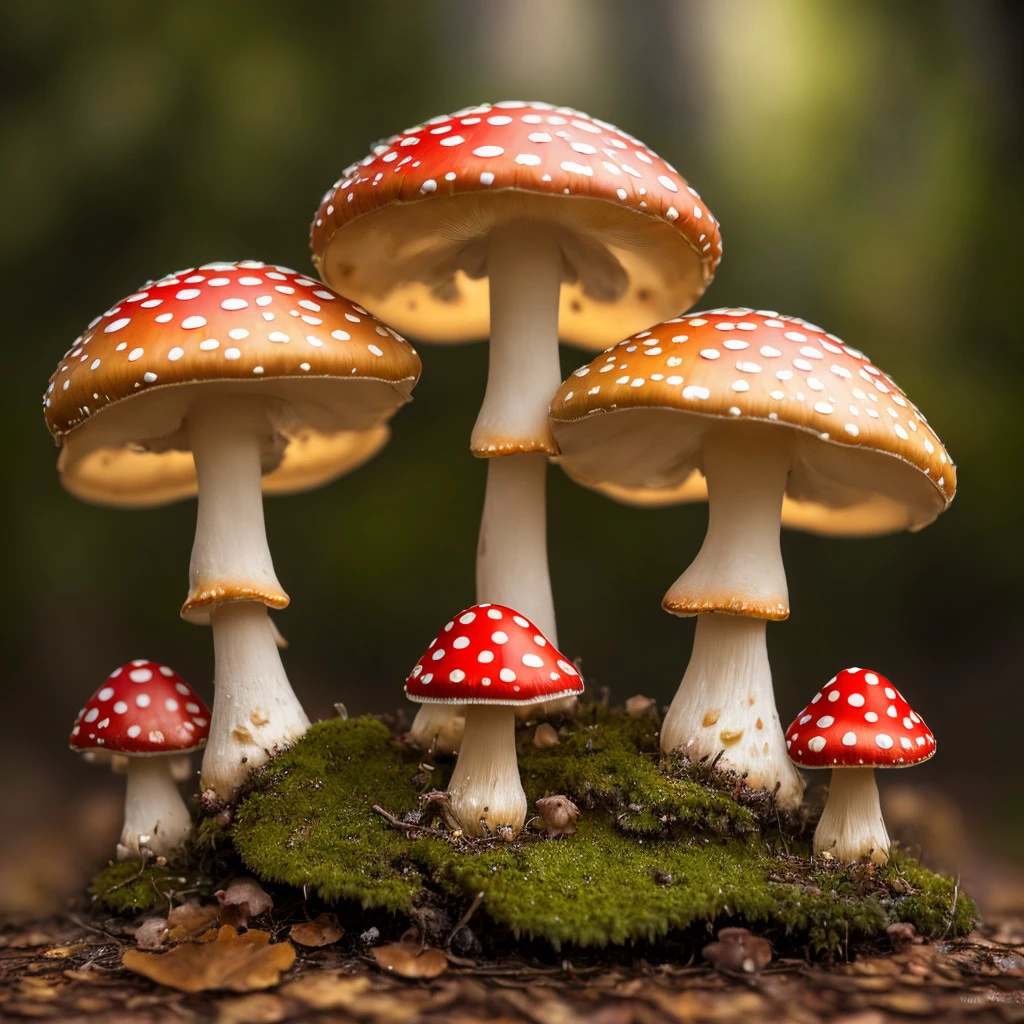 masterpiece, intricate photo, group of toadstools with flat surface caps, photorealistic, highly detailed, sharp focus, high resolution, best quality, colorful, cozy outdoor lighting, 8K, <lora:toadstool:0.5>